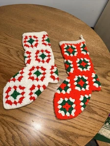 Vintage gehäkelte Granny Square Weihnachtsstrümpfe - Bild 1 von 5