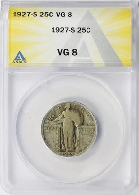 1927-S 25c Standing Liberty Quarter ANACS VG8 - Image 1 of 4