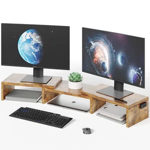 Dual Monitor Stand Riser, Desktop Monitor Stand with Smartphone Holder, - Afbeelding 1 van 5