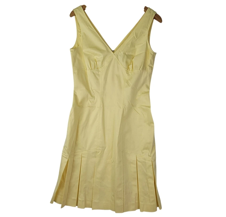 Antonio Melani Dress Yellow Cotton Blend Sleeveless V-Neck Pleated Hem Sz 6 VTG - Image 1 of 4