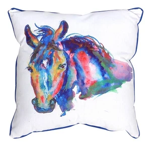 Almohada blanca Nellie Horse de 18 pulgadas interior exterior diseño Betsy Drake - Imagen 1 de 1