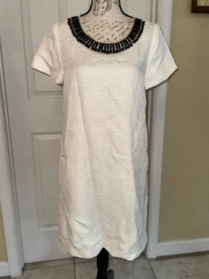 Vestido Vaina Kate Spade Gail Crema Mezcla Lino Adornado Cuentas Bolsillos Forrado 6 Foto 1 de 4