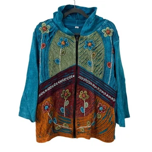 Chaqueta con Capucha Nepal Floral Patchwork Cremallera XXL Tie Dye Boho Hippie Bolsillo Artístico - Imagen 1 de 4