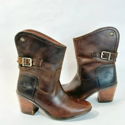 Harley Davidson Brown Leather Western Boot with Stacked Heel size 5.5 - Image 1 of 4