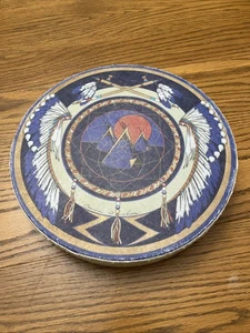 Tamburo a mano vintage Northwest Coast firmato nativi americani BELLO - Foto 1 di 4