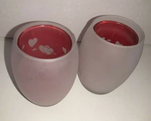 Set 2 portacandele lanterne portalumino candele bianco rosso cuori vetro - Foto 1 di 9