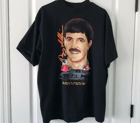 Davey Allison #28 Memorial Black Single Stitch T Shirt XL MINT NEVER WORN NASCAR Cover