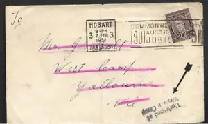 AUSTRALIA, 1951 CUBIERTA INTERNA A VICTORIA, CAMPAMENTO OESTE, SELLO NO RECLAMADO, ETC. - Imagen 1 de 1