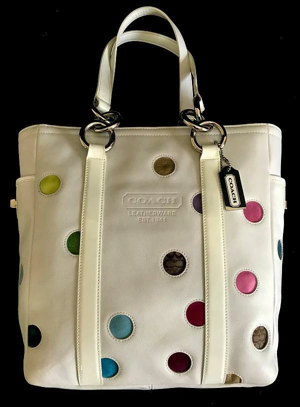 BONITO BOLSO DE MANO COACH BLANCO MULTICOLOR LUNARES ALMUERZO GALERÍA 9763 Foto 1 de 1