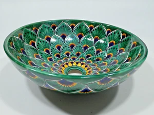 14" round TALAVERA VESSEL SINK Mexican handmade ceramic bathroom basin, folk art - Picture 1 of 6
