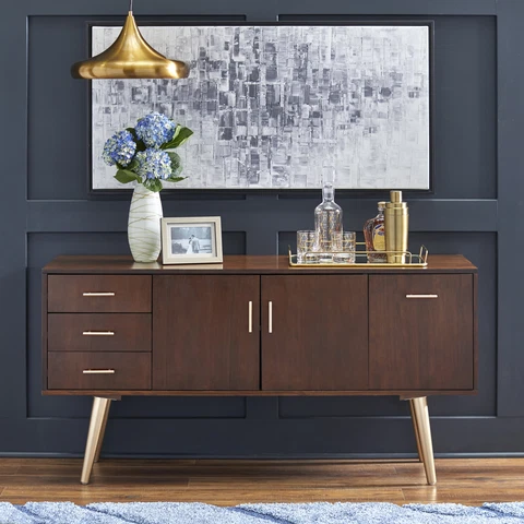 TMS Maura Mid-Century Modern 56” Wide Dining Room Sideboard Buffet Cover