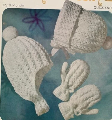 VBA001 KNITTING PATTERN HELMET, BONNET & MITTENS TO FIT AGE 12 TO 18 MONTHS  - Image 1 of 2