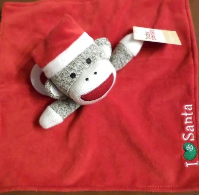 Baby Starters Sock Monkey Santa Security Blanket - Rattle 'I Love Santa' Red  - Image 1 of 4
