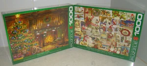 Lot 2 NEW Eurographics Festive Labs Vintage Christmas Cards 1000 Piece Puzzles - Picture 1 of 8