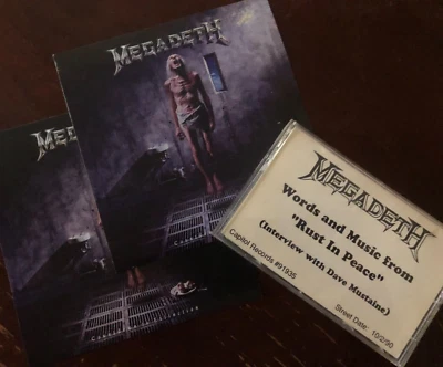 DAVE MUSTAINE MEGADETH RARE 1990 PROMO ONLY INTERVIEW CASSETTE TAPE + STICKERS! - Image 1 of 4