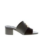 CHLOE' women shoes Black leather suede slide sandal maxi C logo golden plate