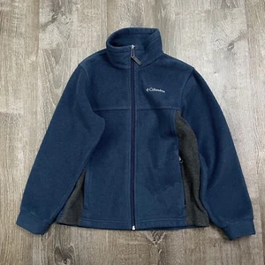 Columbia Boys Full Zip Fleece Jacket Navy Blue Collared Pocket Size Fits like S - Picture 1 of 4