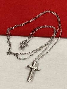 "Colgante y collar de eslabones ovalados vintage de plata de ley 925 firmado delicado cruz 18""" - Imagen 1 de 19