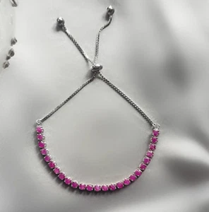 Genuine Natural Red Ruby Round Set Adjustable 925 Silver Bolo Slide Her Bracelet - Picture 1 of 9