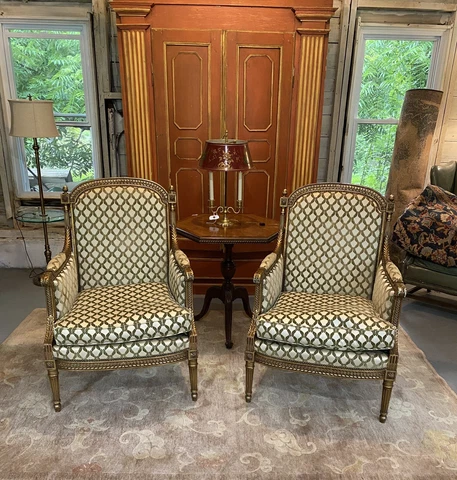 Pair Antique Vintage French Louis XVI Chairs Exceptional Upholstery Cover
