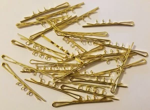 24 pcs Gold Metal Craft Hair Bobby Pins w/ 3 Loops for Attaching Charms, Ribbon - Picture 1 of 4
