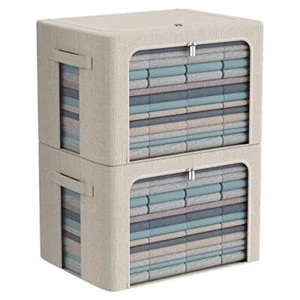 Clothes Storage Bins Box - Linen Fabric Foldable Stackable Container Organizer - Picture 1 of 7