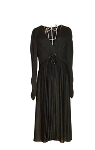 Gina Bacconi Dress Women Large Draped and Gathered Green Lined Plunging Beads - Picture 1 of 13