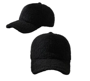 Damen Fell Wintermütze - verstellbarer Riemen schwarz warm Baseballmütze - Bild 1 von 5