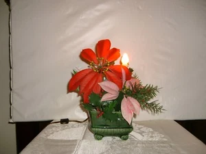 Vintage Weihnachten Pflanzgefäß Gesteck mit elektrischem Licht Kerze Gilbert Schalter Kabel - Bild 1 von 5