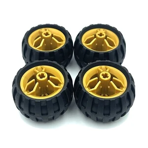 LEGO x4 TIRE BALOON WIDE 43 X 26 Gold RIM WIDE 30X20, W/ CROSS HOLE 61481 66155 - Picture 1 of 3