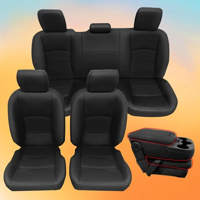 Black Front & Rear Seat Covers For 2013-2018 Ram 1500 2500 3500 Crew Cab 14PCS - Image 1 of 4