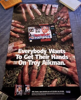 Troy Aikman NFL Football Video Retail Promo Poster SNES Nintendo Sega Genesis - Image 1 of 4