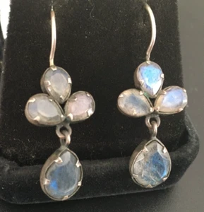 WOW Earrings JANE DIAZ 925 STERLING SILVER Pierced Dangle Labradorite Sundance - Picture 1 of 4