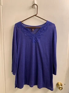 NWOT DANA BUCHMAN ELEGANT PURPLE STRETCH BEADED FRONT TUNIS LG - Picture 1 of 5