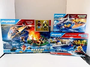 Playmobil Lot Of 3 Fire Mission, Jewel Heist, Shark Attack Figure Sets New - Picture 1 of 12