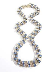 J.Crew Women's DOUBLE Layer BLUE Enamel Brass Link Necklace NWOT 175 - Picture 1 of 6