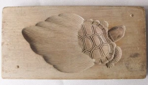 22ksg49 JAPANESE KASHIGATA WOOD CAKE MOLD TURTLE 亀 MINOGAME HAND CARVED VINTAGE - Picture 1 of 14