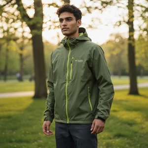 Columbia Jacket Men Large Zip Hood Mock Omni Tech Olive Coat Core - Picture 1 of 9