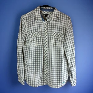 Talbots Women’s Metallic Sparkly Gray White Plaid Shirt size Medium - Picture 1 of 8