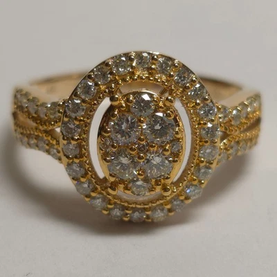 14k Yellow Gold Natural Diamond Cluster Halo Ring Size 9 - Image 1 of 4