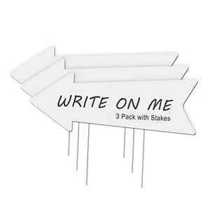 Blank Arrow Signs with Stakes 3 Pack 17 x 6 Inches Wedding Directional Yard - Picture 1 of 7