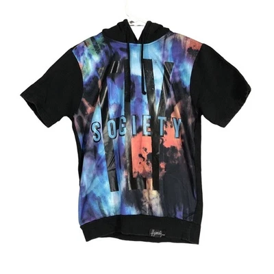 Fly Society Hombres Manga Corta Sudadera con Capucha Talla Pequeña Racing Negro Y2K Foto 1 de 4