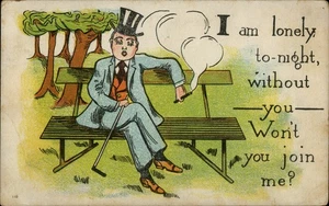 Einsamer Mann auf Bank Vintage Postkarte - Readfield, WI - um 1910 Ära - Bild 1 von 2