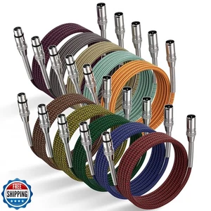 Ciwoda XLR Cable 6ft 10Pack, Multi-Color Heavy Duty Nylon Braided XLR Male to - Picture 1 of 5