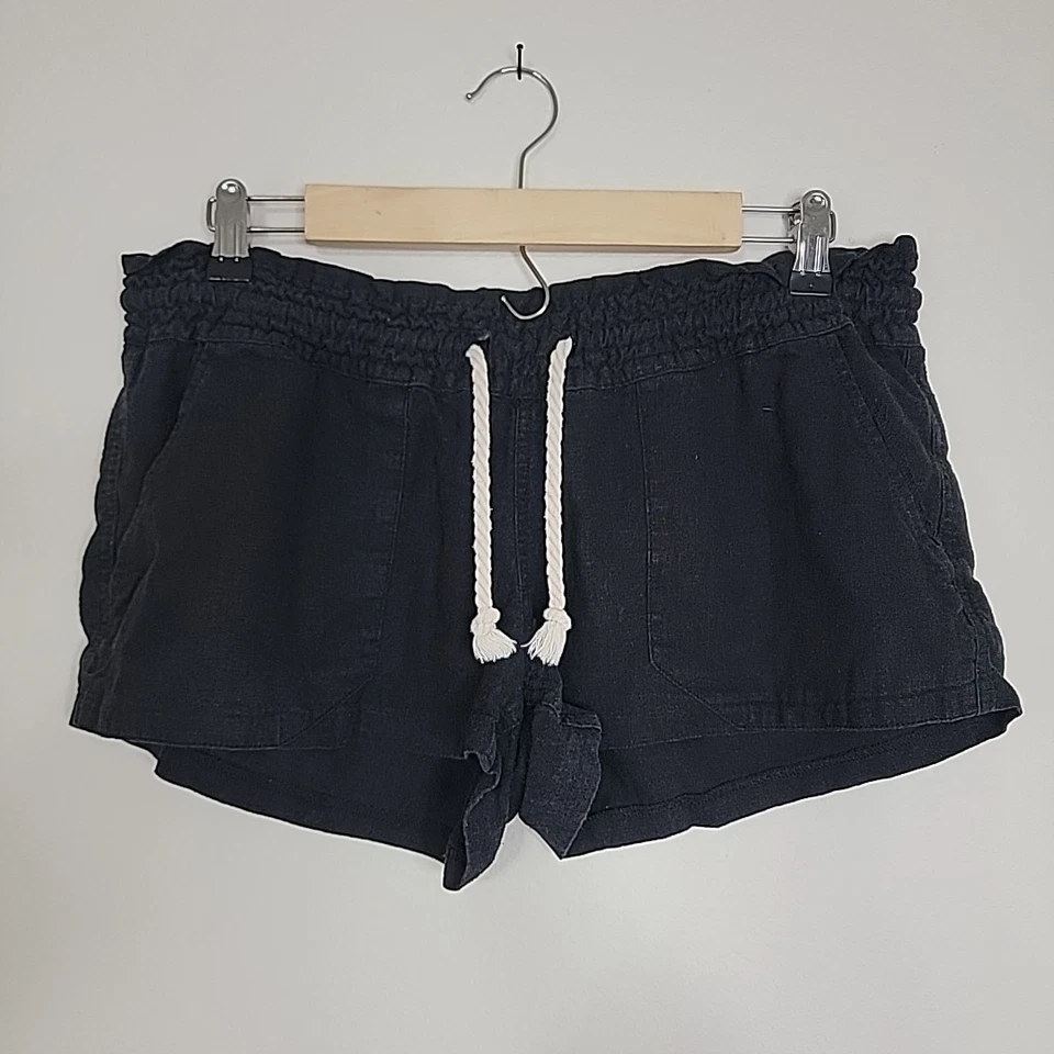 Pantalones Cortos Roxy Para Mujer Lado del Océano Negros Playa Bolsillos Cordón Talla Grande  Foto 1 de 4