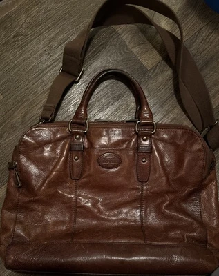 Fossil Messenger Bag Briefcase Genuine Leather Brown Distressed 15 X 11” Flaws - Image 1 of 4