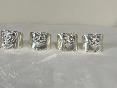 Vintage Silver napkin rings with a decorative baroque fruit pattern ~ Set of 4 - Image 1 of 4
