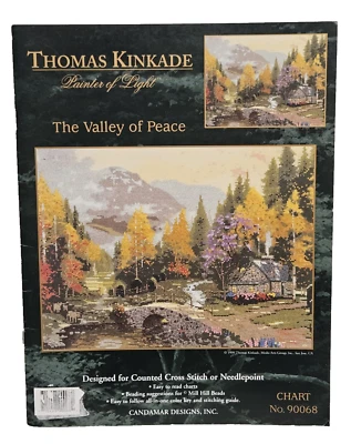 Kinkade VALLEY OF PEACE Mountains Trees Cross Stitch Needlepoint Pattern Chart - Image 1 of 2