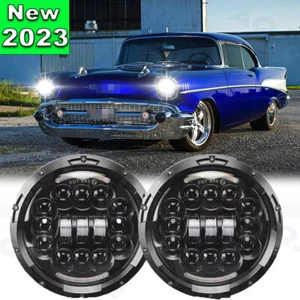 Pair 7" Inch Round LED Headlights Hi/Lo Sealed Beam for Chevy Bel Air 1955-1957 - Foto 1 di 10