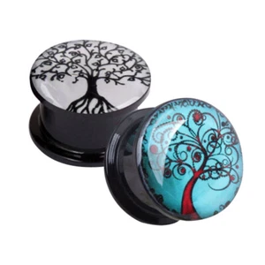 Acrylic Tree of Life Ear Plug Flesh Tunnel Gauge Stretcher Screw Saddle Expander - Picture 1 of 6